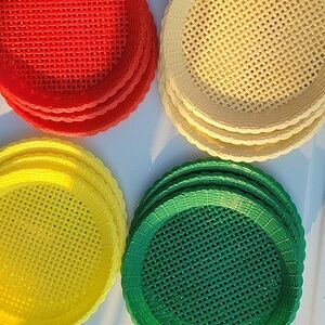 Vintage Set Of 12 Plastic Woven Paper Plate Holders.  Made In Hong Kong
